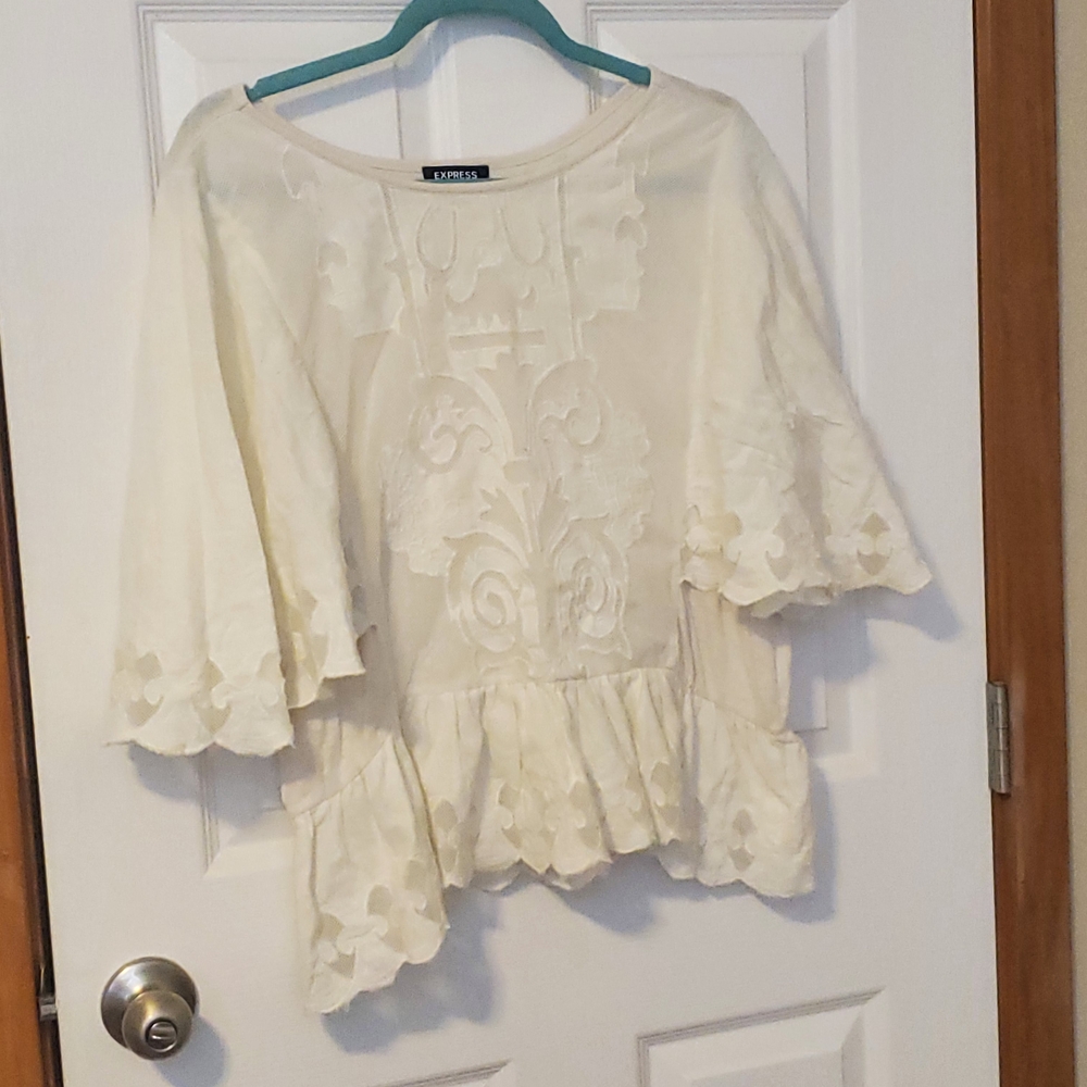 2/$10 Express Cream Peplum Blouse with Ruffled Sleeves